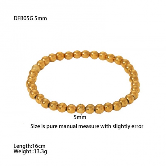 Picture of Wholesale 5mm 304 Stainless Steel Elastic Beaded Bubble Bracelets, 18K Gold Plated Eco-friendly PVD, Women's Stylish & Casual Exquisite Gift Jewelry Supply, 16cm(6.3") long, 1 Piece