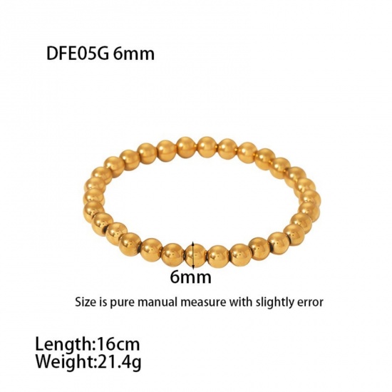 Picture of Wholesale 6mm 304 Stainless Steel Elastic Beaded Bubble Bracelets, 18K Gold Plated Eco-friendly PVD, Women's Stylish & Casual Exquisite Gift Jewelry Supply, 16cm(6.3") long, 1 Piece