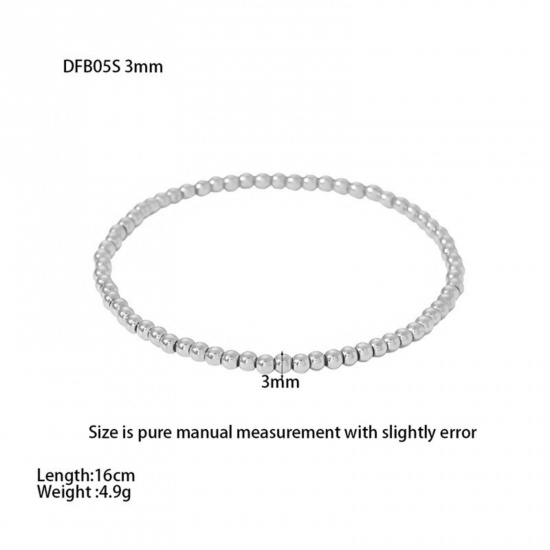 Picture of Wholesale 3mm 304 Stainless Steel Elastic Beaded Bubble Bracelets, Silver Tone Eco-friendly, Women's Stylish & Casual Exquisite Gift Jewelry Supply, 16cm(6.3") long, 1 Piece
