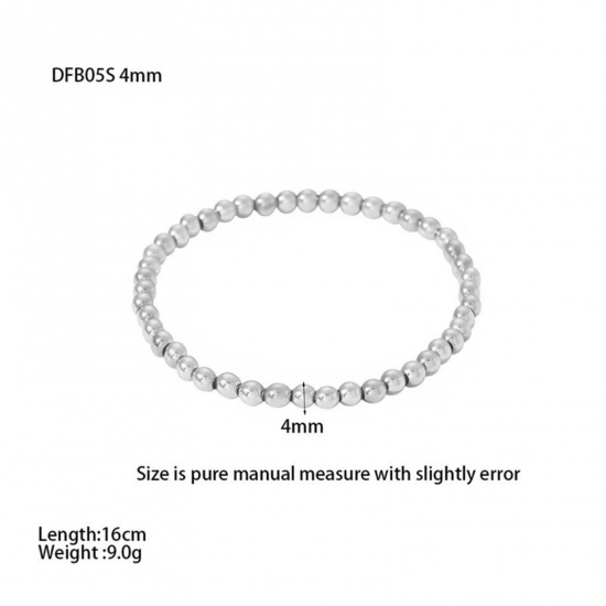 Picture of Wholesale 4mm 304 Stainless Steel Elastic Beaded Bubble Bracelets, Silver Tone Eco-friendly, Women's Stylish & Casual Exquisite Gift Jewelry Supply, 16cm(6.3") long, 1 Piece