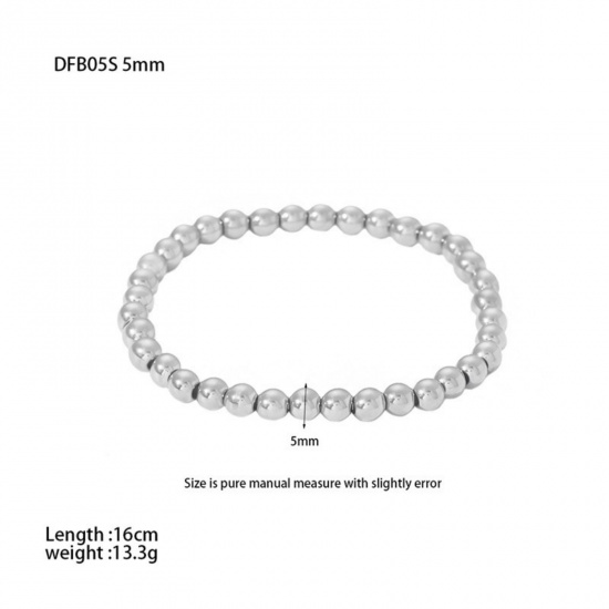 Picture of Wholesale 5mm 304 Stainless Steel Elastic Beaded Bubble Bracelets, Silver Tone Eco-friendly, Women's Stylish & Casual Exquisite Gift Jewelry Supply, 16cm(6.3") long, 1 Piece