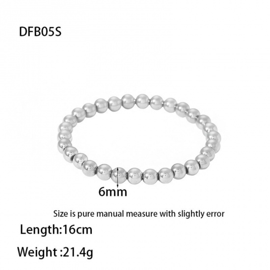 Picture of Wholesale 6mm 304 Stainless Steel Elastic Beaded Bubble Bracelets, Silver Tone Eco-friendly, Women's Stylish & Casual Exquisite Gift Jewelry Supply, 16cm(6.3") long, 1 Piece