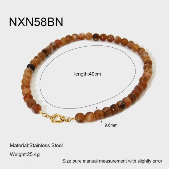 Bild von Großhandel Braun Perlenkette, 18K Vergoldet 304 Edelstahl & Acryl, Frauen Umweltfreundliche PVD Lässig Böhmen Geschenk Schmuck für Einzelhändler, 40cm lang, 1 Strang