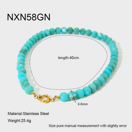 Wholesale Green Blue Beaded Necklace, 18K Gold Plated 304 Stainless Steel & Acrylic, Women's Eco-friendly PVD Casual Bohemia Boho Gift Jewelry For Retailer, 40cm(15.7") long, 1 Piece の画像