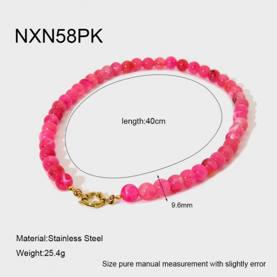 Bild von Großhandel Rot Perlenkette, 18K Vergoldet 304 Edelstahl & Acryl, Frauen Umweltfreundliche PVD Lässig Böhmen Geschenk Schmuck für Einzelhändler, 40cm lang, 1 Strang