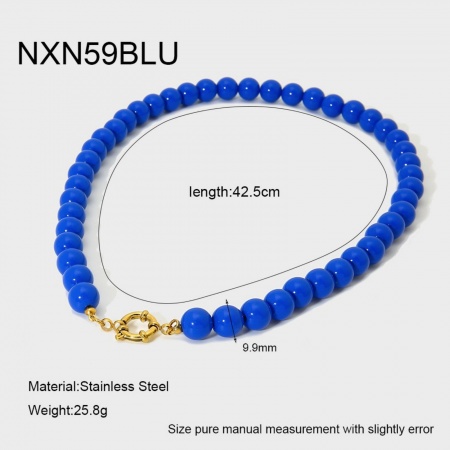 Wholesale Dark Blue Beaded Necklace, 18K Gold Plated 304 Stainless Steel & Acrylic, Women's Eco-friendly PVD Casual Bohemia Boho Gift Jewelry For Retailer, 42.5cm(16.7") long, 1 Piece の画像