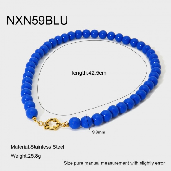 Bild von Großhandel Dunkelblau Perlenkette, 18K Vergoldet 304 Edelstahl & Acryl, Frauen Umweltfreundliche PVD Lässig Böhmen Geschenk Schmuck für Einzelhändler, 42.5cm lang, 1 Strang