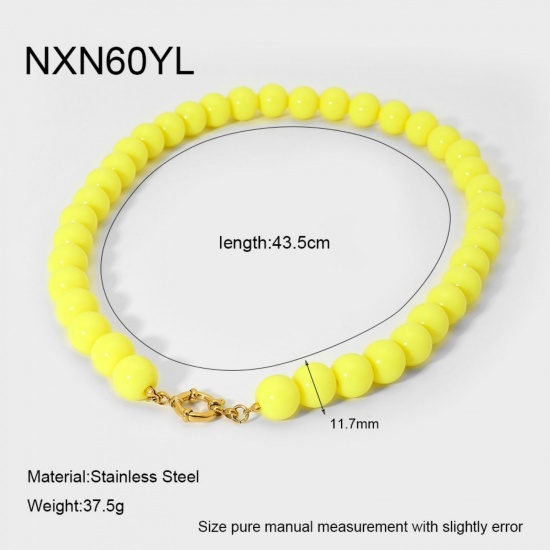 Bild von Großhandel Gelb Perlenkette, 18K Vergoldet 304 Edelstahl & Acryl, Frauen Umweltfreundliche PVD Lässig Böhmen Geschenk Schmuck für Einzelhändler, 43.5cm lang, 1 Strang