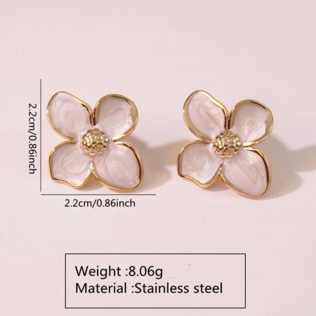 Image de Boucles d'Oreilles Puces En Gros Plaqué Or 18K en 304 Acier Inoxydable, Simple Vintage Pétale de fleur Blanc Émail aux Femmes Cadeau Fournitures de Bijoux 22mm x 22mm, 1 Paire