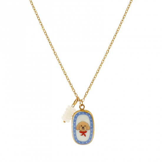 Immagine di Ovale Cane Ceramica Stampato Collana con Ciondolo All'Ingrosso, Placcato Oro 18K 304 Acciaio Inossidabile & Cristallo Catena a Cavo, Donne PVD Y2K Dolce & Carino Regalo Gioielli Per Rivenditore, 45cm + 5cm Lunghezza, 1 Pz