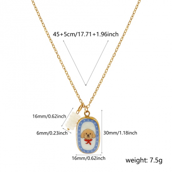 Immagine di Ovale Cane Ceramica Stampato Collana con Ciondolo All'Ingrosso, Placcato Oro 18K 304 Acciaio Inossidabile & Cristallo Catena a Cavo, Donne PVD Y2K Dolce & Carino Regalo Gioielli Per Rivenditore, 45cm + 5cm Lunghezza, 1 Pz