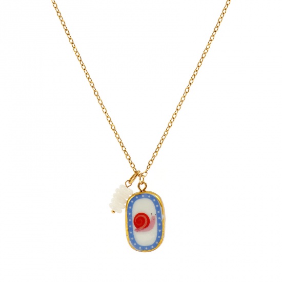 Immagine di Ovale Chiocciola Ceramica Stampato Collana con Ciondolo All'Ingrosso, Placcato Oro 18K 304 Acciaio Inossidabile & Cristallo Catena a Cavo, Donne PVD Y2K Dolce & Carino Regalo Gioielli Per Rivenditore, 45cm + 5cm Lunghezza, 1 Pz