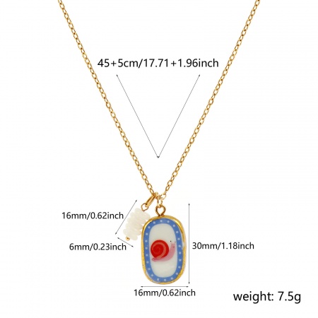 Picture of Wholesale Oval Snail Ceramic Printed Pendant Charm Necklace, 18K Gold Plated 304 Stainless Steel & Quartz Crystal Link Cable Chain, Women's PVD Y2K Sweet & Cute Gift Jewelry For Retailer, 45cm(17.7") + 5cm(2") long, 1 Piece