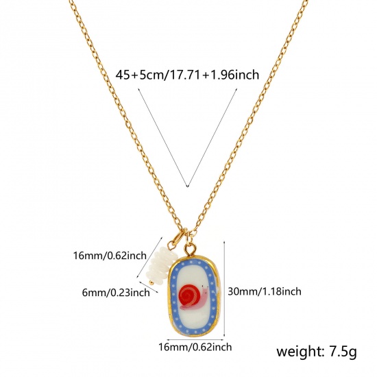 Immagine di Ovale Chiocciola Ceramica Stampato Collana con Ciondolo All'Ingrosso, Placcato Oro 18K 304 Acciaio Inossidabile & Cristallo Catena a Cavo, Donne PVD Y2K Dolce & Carino Regalo Gioielli Per Rivenditore, 45cm + 5cm Lunghezza, 1 Pz