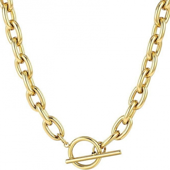 Picture of Wholesale Link Cable Chain Layered Stackable Necklace Set, 18K Gold Plated 304 Stainless Steel, Unisex Stylish Simple & Casual Gift Jewelry For Retailer, 45cm(17.7") long, 1 Piece