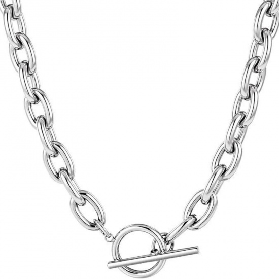 Picture of Wholesale Link Cable Chain Layered Stackable Necklace Set, Silver Tone 304 Stainless Steel, Unisex Stylish Simple & Casual Gift Jewelry For Retailer, 45cm(17.7") long, 1 Piece