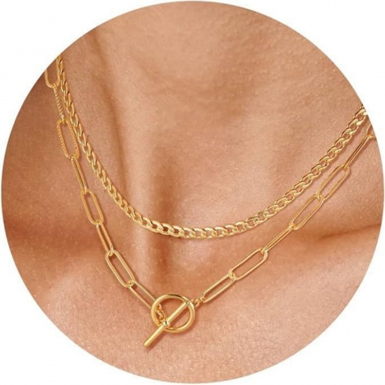 Immagine di Set di Collane a Strati Sovrapponibili All'Ingrosso, Catena a Graffetta Placcato Oro 18K 304 Acciaio Inossidabile, Unisex Elegante Semplice & Casual Regalo Gioielli Per Rivenditore, 45cm Lunghezza, 1 Serie ( 2 Pz/Serie)