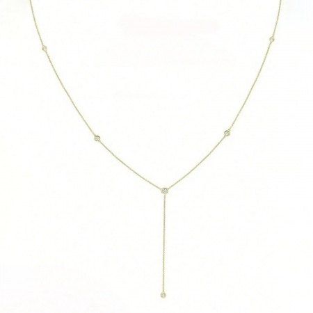 Picture of Wholesale Y Shaped Clear Cubic Zirconia Station Necklace, 18K Gold Plated 304 Stainless Steel Women's Simple Ins Style Gift Jewelry For Retailer, 50cm(19.7") + 5cm(2") long, 1 Piece