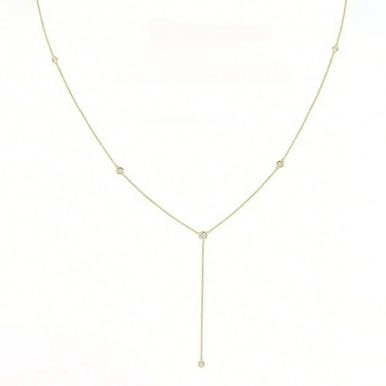 Picture of Wholesale Y Shaped Clear Cubic Zirconia Station Necklace, 18K Gold Plated 304 Stainless Steel Women's Simple Ins Style Gift Jewelry For Retailer, 50cm(19.7") + 5cm(2") long, 1 Piece
