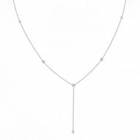 Picture of Wholesale Y Shaped Clear Cubic Zirconia Station Necklace, Silver Tone 304 Stainless Steel Women's Simple Ins Style Gift Jewelry For Retailer, 50cm(19.7") + 5cm(2") long, 1 Piece