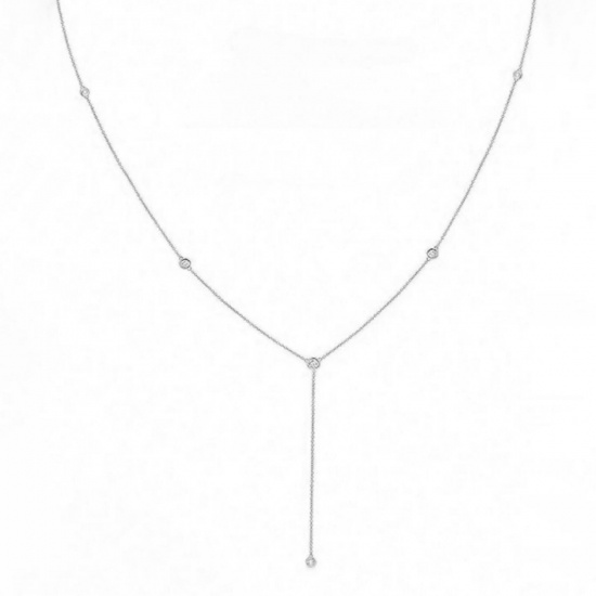 Picture of Wholesale Y Shaped Clear Cubic Zirconia Station Necklace, Silver Tone 304 Stainless Steel Women's Simple Ins Style Gift Jewelry For Retailer, 50cm(19.7") + 5cm(2") long, 1 Piece