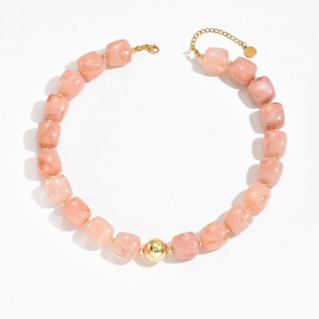 Bild von Großhandel Abakus Rosa Panzerkette Kette Perlenkette, Vergoldet Edelstahl & Harz, Frauen Hypoallergen Böhmischer Stil Ethnischer Stil Geschenk Schmuck für Einzelhändler, 42cm + 7cm lang, 1 Strang