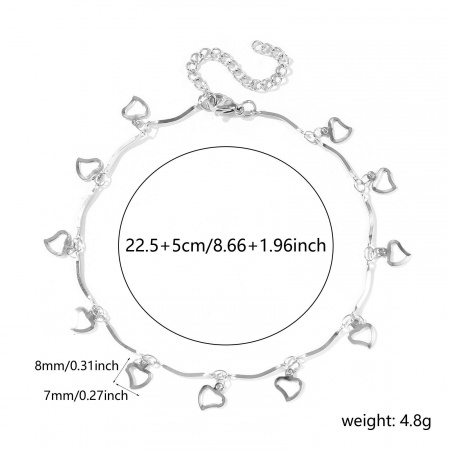 Bild von Großhandel Herz 304 Edelstahl Handgefertigte Gliederkette Station Fußkettchen, Silberfarbe Frauen Einfach Süß Geschenk Schmuckbedarf, 22cm + 5cm lang, 1 Strang