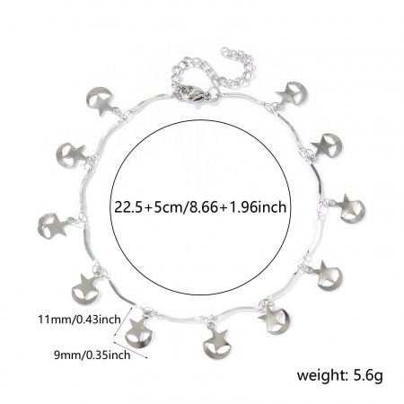 Bild von Großhandel Pentagramm Stern 304 Edelstahl Handgefertigte Gliederkette Station Fußkettchen, Silberfarbe Frauen Einfach Süß Geschenk Schmuckbedarf, 22cm + 5cm lang, 1 Strang