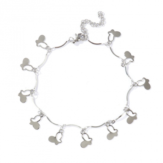 Picture of Wholesale Butterfly Animal 304 Stainless Steel Handmade Link Chain Station Anklet, Silver Tone Women's Simple Sweet & Cute Gift Jewelry Supply, 22cm(8.7") + 5cm(2") long, 1 Piece