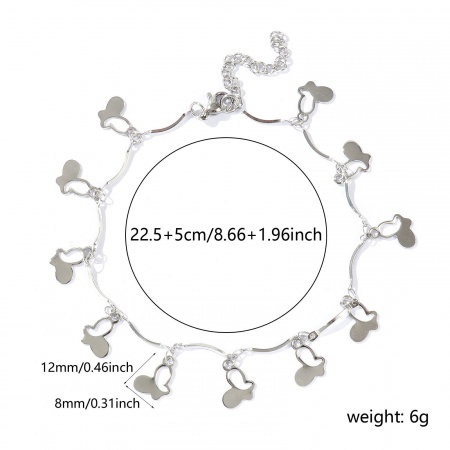 Bild von Großhandel Schmetterling 304 Edelstahl Handgefertigte Gliederkette Station Fußkettchen, Silberfarbe Frauen Einfach Süß Geschenk Schmuckbedarf, 22cm + 5cm lang, 1 Strang