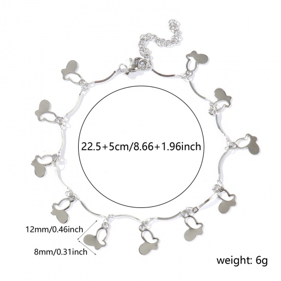 Picture of Wholesale Butterfly Animal 304 Stainless Steel Handmade Link Chain Station Anklet, Silver Tone Women's Simple Sweet & Cute Gift Jewelry Supply, 22cm(8.7") + 5cm(2") long, 1 Piece