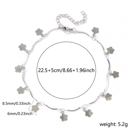Bild von Großhandel Blume Blätter 304 Edelstahl Handgefertigte Gliederkette Station Fußkettchen, Silberfarbe Frauen Einfach Süß Geschenk Schmuckbedarf, 22cm + 5cm lang, 1 Strang