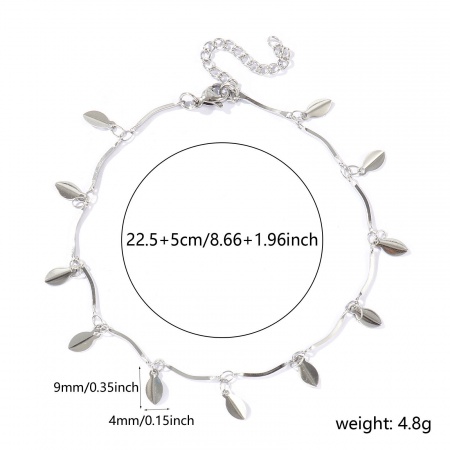 Bild von Großhandel Blätter 304 Edelstahl Handgefertigte Gliederkette Station Fußkettchen, Silberfarbe Frauen Einfach Süß Geschenk Schmuckbedarf, 22cm + 5cm lang, 1 Strang