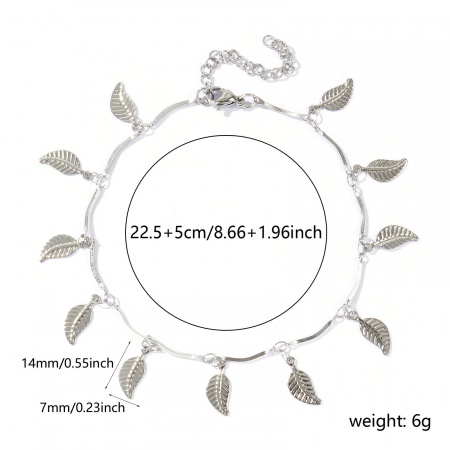 Bild von Großhandel Blätter 304 Edelstahl Handgefertigte Gliederkette Station Fußkettchen, Silberfarbe Frauen Einfach Süß Geschenk Schmuckbedarf, 22cm + 5cm lang, 1 Strang