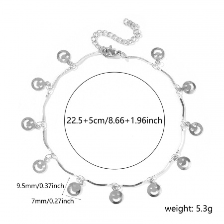 Bild von Großhandel Gesicht 304 Edelstahl Handgefertigte Gliederkette Station Fußkettchen, Silberfarbe Frauen Einfach Süß Geschenk Schmuckbedarf, 22cm + 5cm lang, 1 Strang