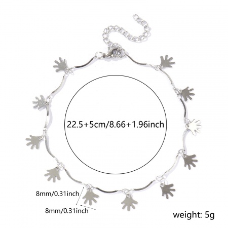 Bild von Großhandel Hamsa Symbol Hand 304 Edelstahl Handgefertigte Gliederkette Station Fußkettchen, Silberfarbe Frauen Einfach Süß Geschenk Schmuckbedarf, 22cm + 5cm lang, 1 Strang