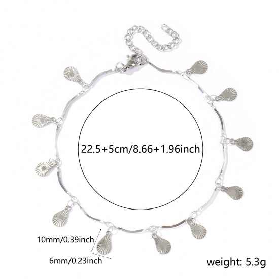 Picture of Wholesale Drop 304 Stainless Steel Handmade Link Chain Station Anklet, Silver Tone Women's Simple Sweet & Cute Gift Jewelry Supply, 22cm(8.7") + 5cm(2") long, 1 Piece