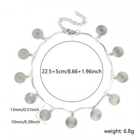 Bild von Großhandel Rund 304 Edelstahl Handgefertigte Gliederkette Station Fußkettchen, Silberfarbe Frauen Einfach Süß Geschenk Schmuckbedarf, 22cm + 5cm lang, 1 Strang