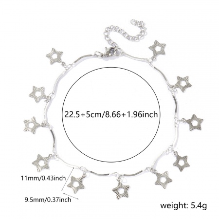 Bild von Großhandel Pentagramm Stern 304 Edelstahl Handgefertigte Gliederkette Station Fußkettchen, Silberfarbe Frauen Einfach Süß Geschenk Schmuckbedarf, 22cm + 5cm lang, 1 Strang