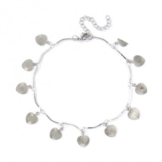 Picture of Wholesale Heart 304 Stainless Steel Handmade Link Chain Station Anklet, Silver Tone Women's Simple Sweet & Cute Gift Jewelry Supply, 22cm(8.7") + 5cm(2") long, 1 Piece