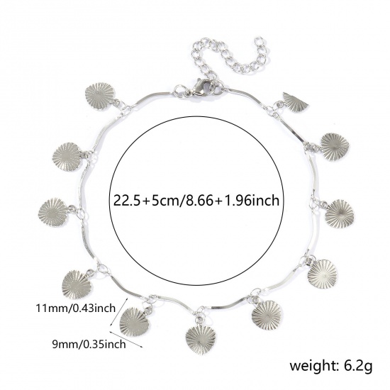 Picture of Wholesale Heart 304 Stainless Steel Handmade Link Chain Station Anklet, Silver Tone Women's Simple Sweet & Cute Gift Jewelry Supply, 22cm(8.7") + 5cm(2") long, 1 Piece