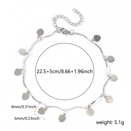 Bild von Großhandel Herz 304 Edelstahl Handgefertigte Gliederkette Station Fußkettchen, Silberfarbe Frauen Einfach Süß Geschenk Schmuckbedarf, 22cm + 5cm lang, 1 Strang