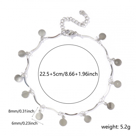 Bild von Großhandel Rund 304 Edelstahl Handgefertigte Gliederkette Station Fußkettchen, Silberfarbe Frauen Einfach Süß Geschenk Schmuckbedarf, 22cm + 5cm lang, 1 Strang