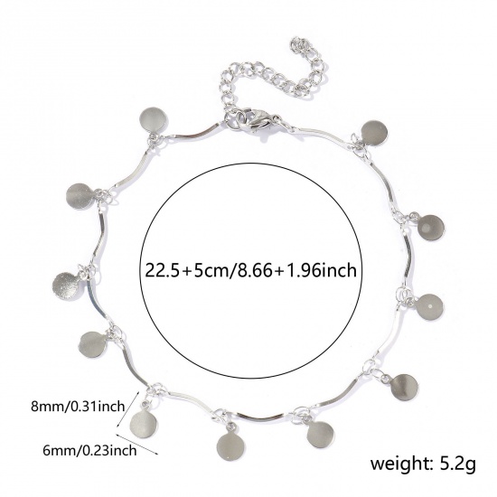 Picture of Wholesale Round 304 Stainless Steel Handmade Link Chain Station Anklet, Silver Tone Women's Simple Sweet & Cute Gift Jewelry Supply, 22cm(8.7") + 5cm(2") long, 1 Piece