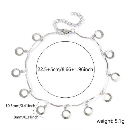 Bild von Großhandel Ring 304 Edelstahl Handgefertigte Gliederkette Station Fußkettchen, Silberfarbe Frauen Einfach Süß Geschenk Schmuckbedarf, 22cm + 5cm lang, 1 Strang
