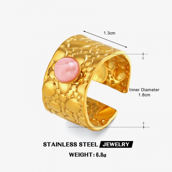 Picture of Wholesale Unisex Gift Pink Open Adjustable Rings, 18K Gold Plated 304 Stainless Steel & Stone, PVD Simple Retro Jewelry Supply, 18mm(US Size 7.75), 1 Piece
