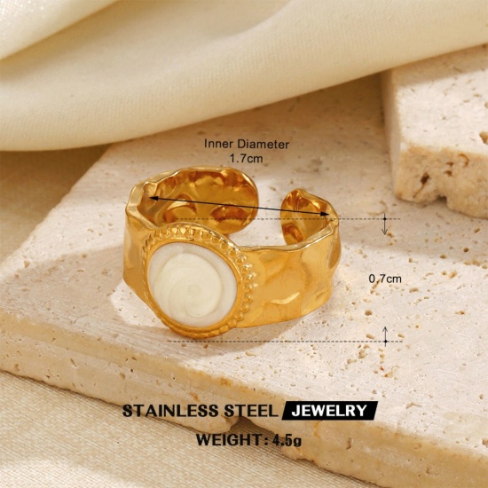 Picture of Wholesale Unisex Gift White Enamel Open Adjustable Rings, 18K Gold Plated 304 Stainless Steel, PVD Simple Stylish Jewelry Supply, 17mm(US Size 6.5), 1 Piece