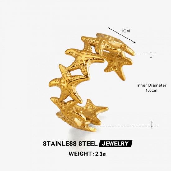 Picture of Wholesale Women's Gift Starfish Open Adjustable Rings, 18K Gold Plated 304 Stainless Steel, PVD Ocean Jewelry Stylish Jewelry Supply, 18mm(US Size 7.75), 1 Piece
