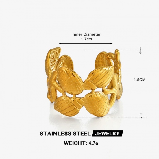 Picture of Wholesale Unisex Gift Shell Star Fish Open Adjustable Rings, 18K Gold Plated 304 Stainless Steel, PVD Ocean Jewelry Stylish Jewelry Supply, 17mm(US Size 6.5), 1 Piece