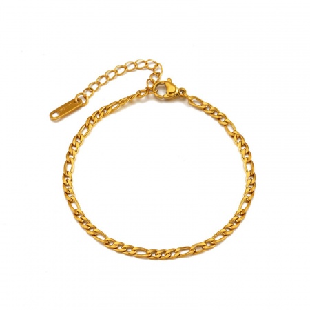 Picture of Wholesale 304 Stainless Steel 3:1 Figaro Link Chain Bracelets, 18K Gold Plated PVD, Unisex Simple Stylish Gift Jewelry Supply, 16cm(6.3") + 5cm(2") long, 1 Piece